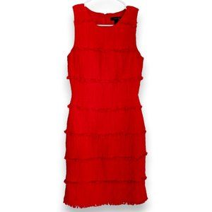 J Crew Red Tweed Fringe Sleeveless Lined Textured Tunic Sheath Dress size 2 G096